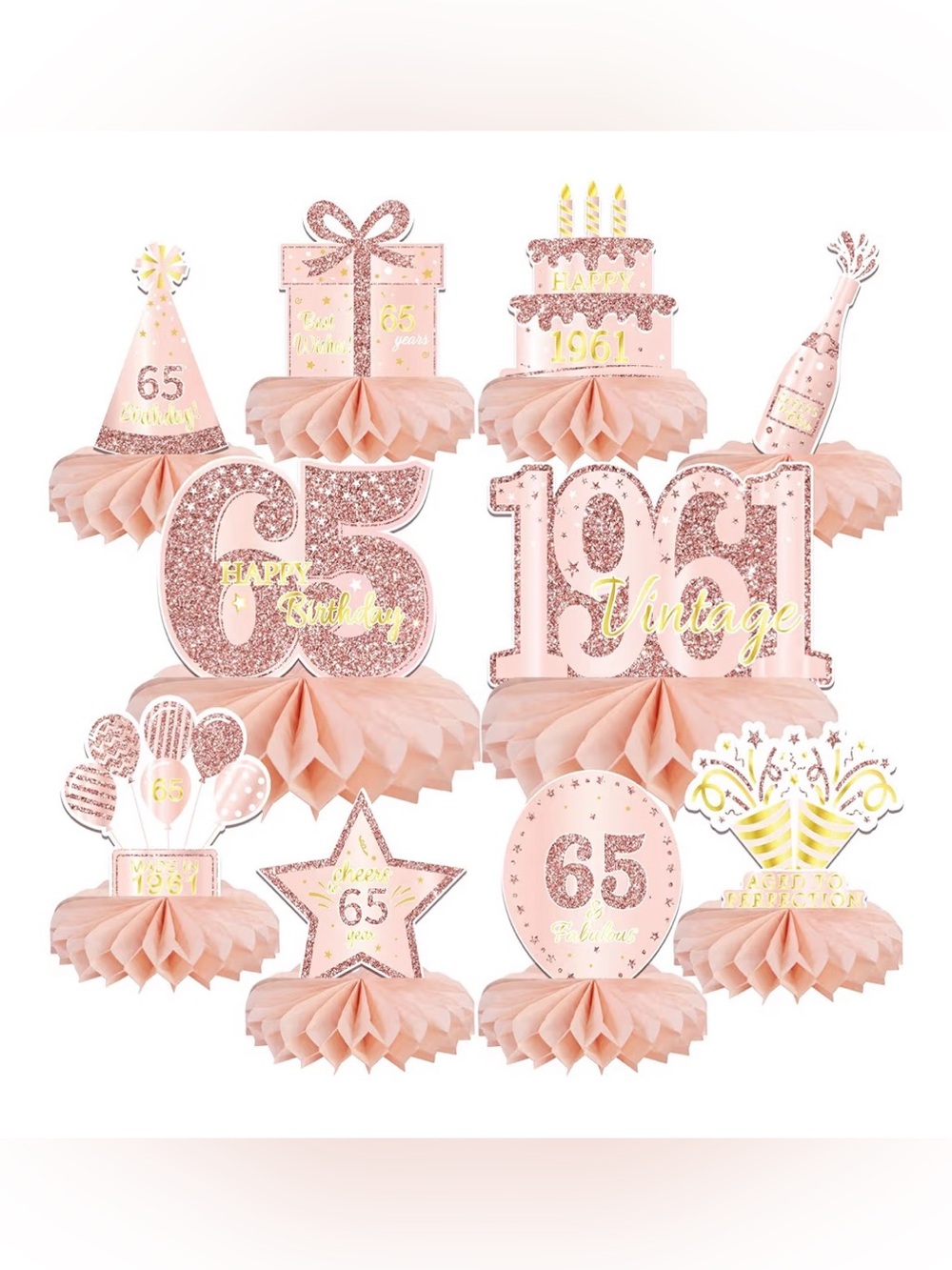 Rose Gold 65th Birthday Party Centerpiece Decorations - 3packs Unopened